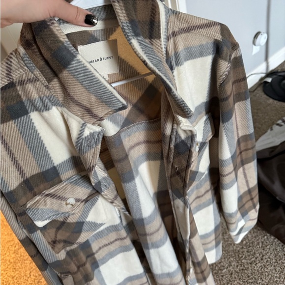 Thread & Supply Cream and Brown Plaid Overshirt - Picture 6 of 7